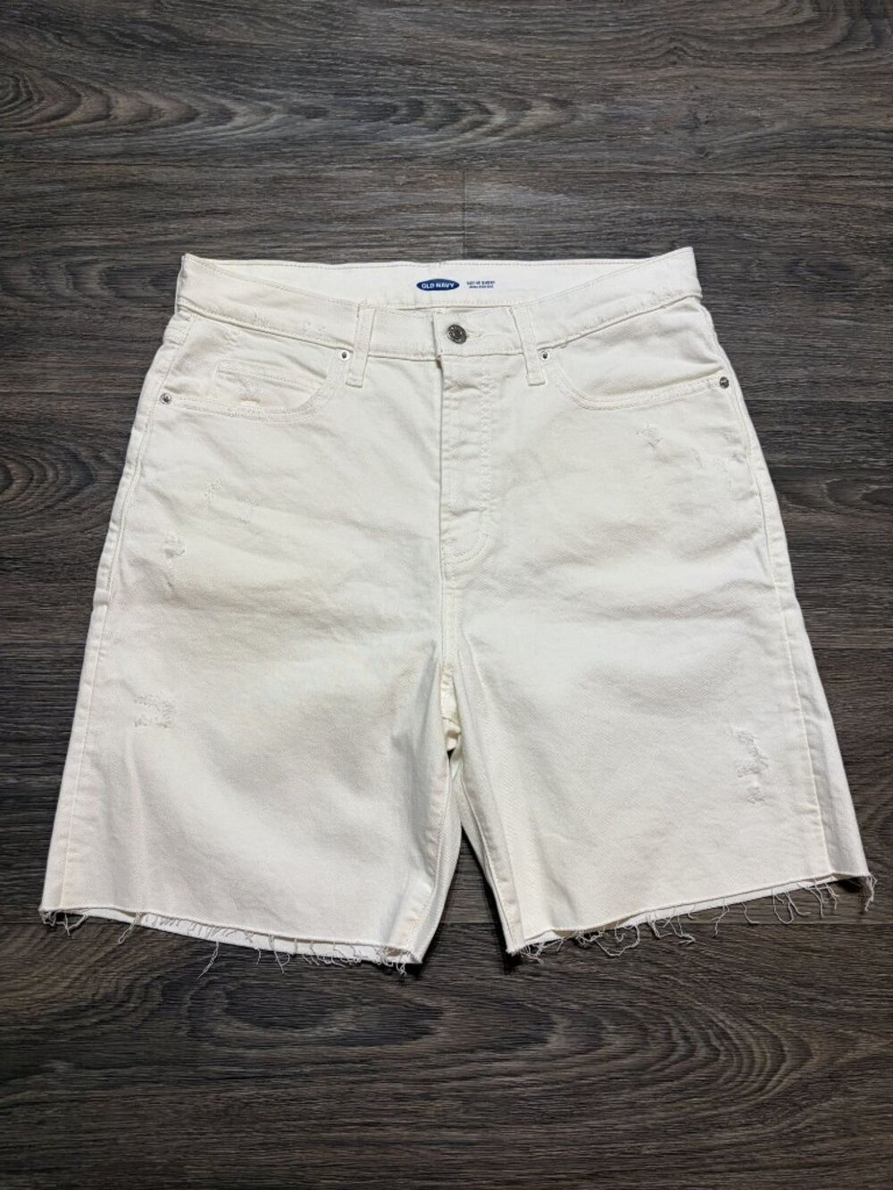 Old Navy Sky Hi Cut Off Jean Shorts 12 Extra High Rise White Denim Distressed